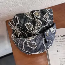 刺繍花柄デニムキャップ【春夏ファッション・ストリートスタイル・調整可能】