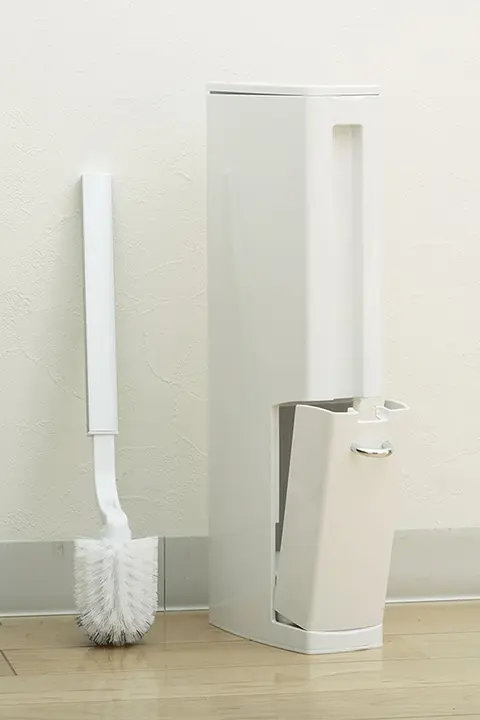 トイレ用品一体型ブラシ＆ゴミ箱【洗面所用・底付き】（セットアップ対応）