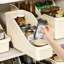 キッチン用鍋具収納ボックス【調味料付き・スライドキャスター・調理器具整理用】