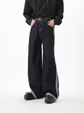 デザイン性のあるバイカラー切替ワイドレッグデニムパンツ【メンズ・フィット・ストレート・ロング丈 】