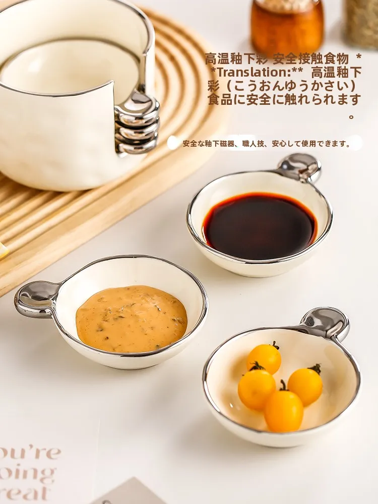 高級感ある調味料小皿：韓式小清新風の釉下彩瓷製ディップソース用セット
