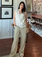 ネイビーのクラシックストライプワイドパンツ【極上の柔らかさ・感】