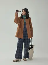 AMUU レディースヴィンテージ風コーデュロイロングコート【春用・カジュアル・小柄・スリム】