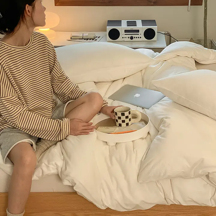 赤ちゃん向けニット天竺コットン製の冬秋用ベッドリネン【全棉・掛け布団カバー・シーツ・マットレスカバー】（セットアップ対応）