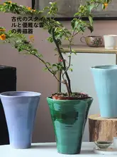 侘寂風オイルペインティング陶器花盆【ビンテージ感・カラフル】