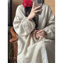 春秋用カジュアル中長丈シャツカーディガン【ゆったりしたデザイン・文芸スタイル】