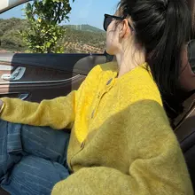 ヴィンテージ風イエローラブリーカーディガン【女性用・ルーズフィット・春秋用】