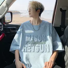 アメリカンスタイルのロゴ付き半袖Tシャツ【夏用・ゆったりフィット】