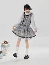 学院風のドーリーカラー偽二重ワンピース【改良デザイン・ラウンドネック・ローウエスト】（セットアップ対応）