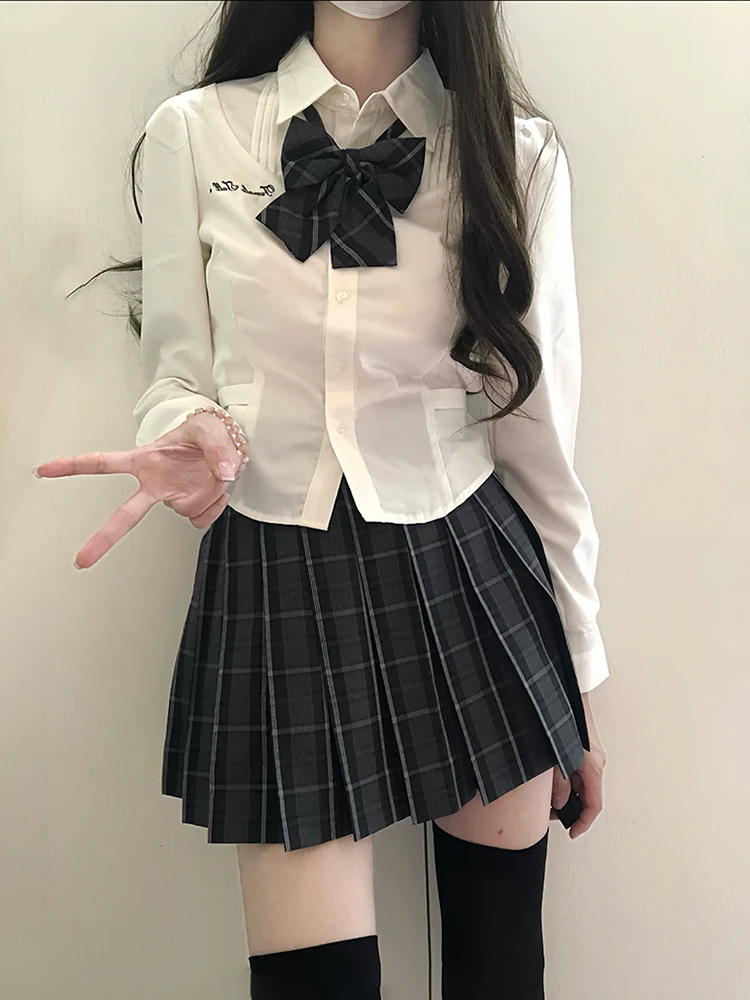 女子学院風JK制服セット：中学生女子が選ぶ秋用格子長袖ショートスカートセット