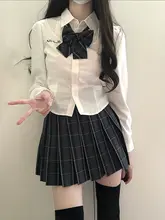 女子学院風JK制服セット【フィット感あるウエスト・長袖シャツ・ショートスカート・秋用】