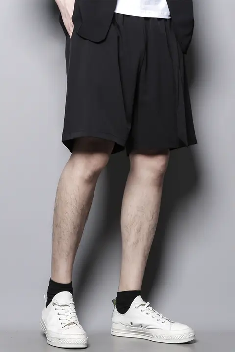 ハーフパンツ メンズ スーツ生地 ドローコード バギー 涼感 ストリート 夏