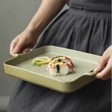 和風デザインの陶器製二つ耳付き焼き皿【長方形・レトロ・シンプル】