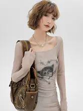 セクシーなメッシュデザインの包臀ワンピース【長袖・春用・女性用】