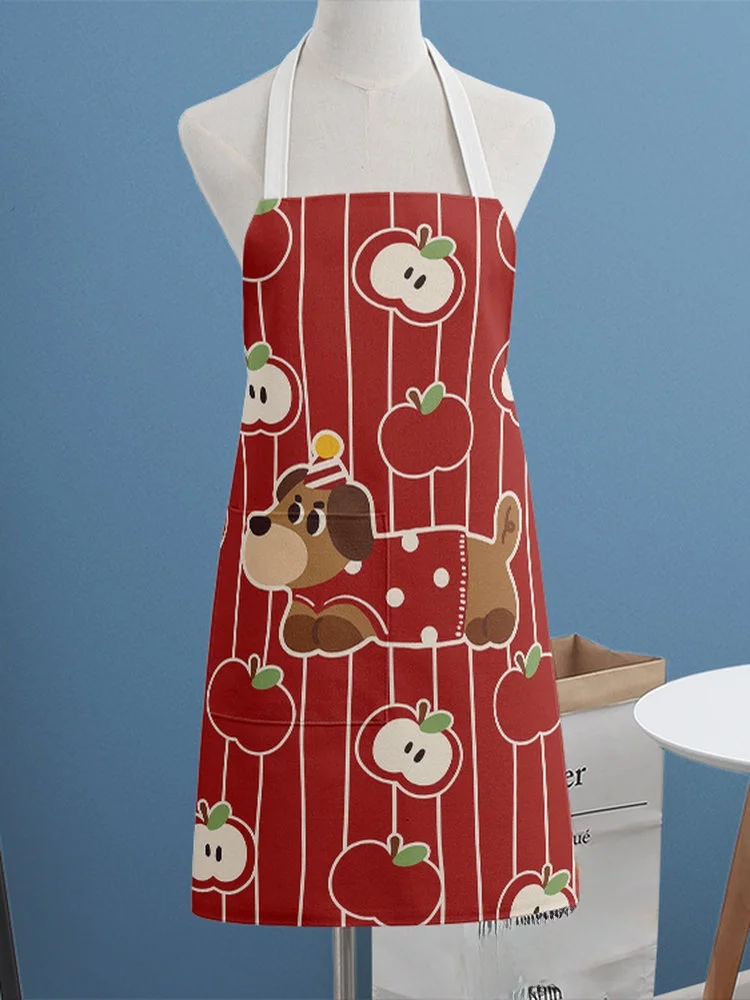 可愛いドット柄のペットデザインエプロン【男女兼用・防水・夏用】（セットアップ対応）