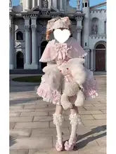 可愛らしいピンクのロリータドレス【フリル付き・ケープデザイン・スウィートスタイル】
