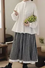 チェック柄ハイウエストAラインスカート【半身・レトロ・学生向け・秋用】