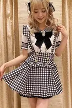千鳥格のリボン装飾つきサロペットスカート【ダブルレイヤー】