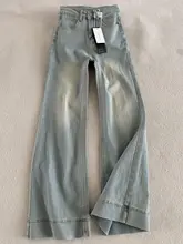 ハイウエストワイドレッグデニムパンツ【浅い青・ボトムスにフィットしない・フレアデザイン】