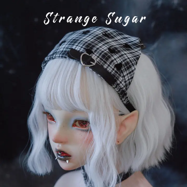 ハンドメイド ブラックホワイトチェック愛です三角巾ヘアバンド【アンダーグラウンドスタイル】