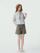 ストライプ柄Tシャツ【リボンデザイン・ゆったりシルエット・カジュアル短袖】