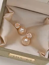 氷のようなカットのバラデザインシャンパンパールピアス【高級感・ユニークで美しい】