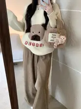 小熊柄ニットセーター【秋冬用・優雅なデザイン・ゆったりシルエット】（セットアップ対応）