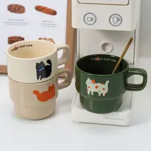 可愛い犬デザインの陶器製マグカップ【インス風・コーヒー用・朝食用】