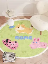 かわいい猫と犬のラウンドカーペット【リビング・書斎・ベッドサイド・デスク用】