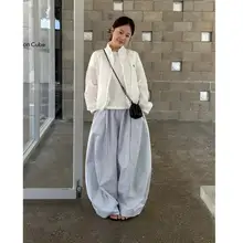 春夏用 ウエストゴム付きカジュアルワイドパンツ【空気感のあるデザイン・ドレープ感・レディース】（セットアップ対応）