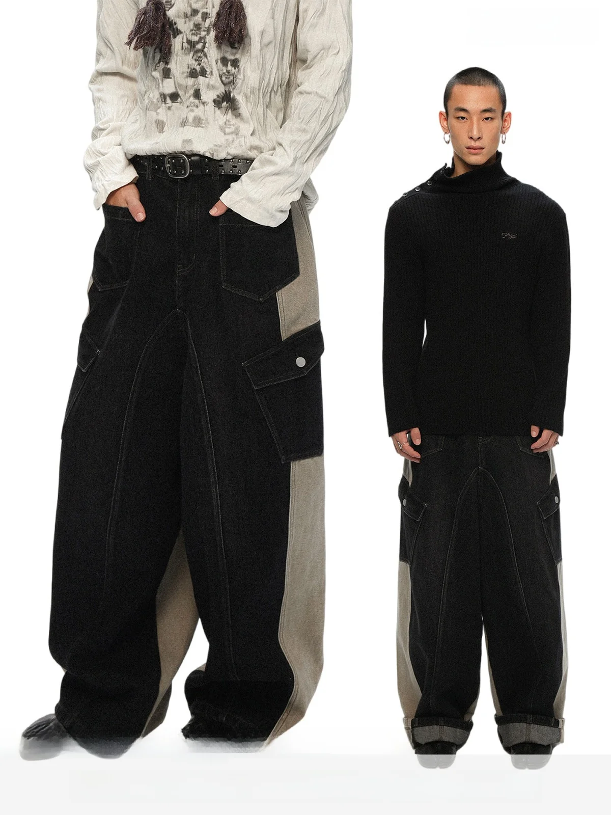 こだわりデザインの色違い牛仔ロングパンツ：クール系ファッション メンズの定番スタイルとしての実用性とスタイル性