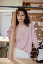 春季用 Vネック長袖ニット【羊毛・麻混合・女性用】