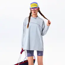 軽量で吸湿速乾の抗菌機能付きスポーツ長袖Tシャツ【コントラストカラー・円形ネック・春秋用・ハイキング・サイクリング】