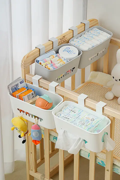赤ちゃん用 ベッドサイド収納バスケット【おむつ収納・掛けタイプ・囲い用】