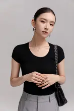 Miss Snai Uネック短袖ニットTシャツ【女性用・ストレッチ・羊毛素材・通勤向け】
