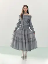 グレー Aライン ロングスカート【女性用・シフォン素材・高級感】
