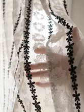 フランス風レース刺繍ブラックホワイトロマンティックカーテン【ハーフカーテン・窓装飾用】