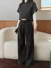 明線デザインのフィットパンツ【女性用・ワイド・ロング】