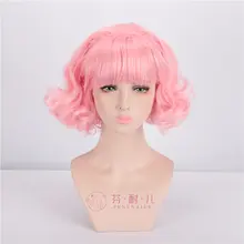 浅いピンクのショートカールウィッグ【女性用・前髪あり・コスプレ用】