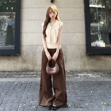 高身長向けロングブラウンワイドパンツ【スタイル・幅広・テーパード】
