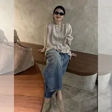 オシャレなミディアム丈リネントップスとワイドパンツの秋向けコーディネート（セットアップ対応）