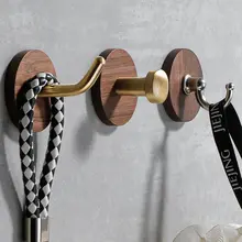 無穴あけの強力粘着フック【黒胡桃木製・真鍮デザイン・玄関・衣類掛け用】