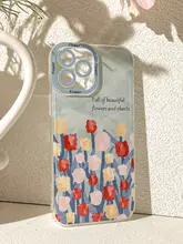 油絵風花柄iPhoneケース【グリーン・防衝撃・透明デザイン・複数機種対応】（セットアップ対応）