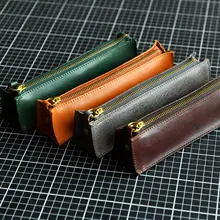 手作りの植鞣し牛革ペンケース【レトロデザイン・文房具収納】