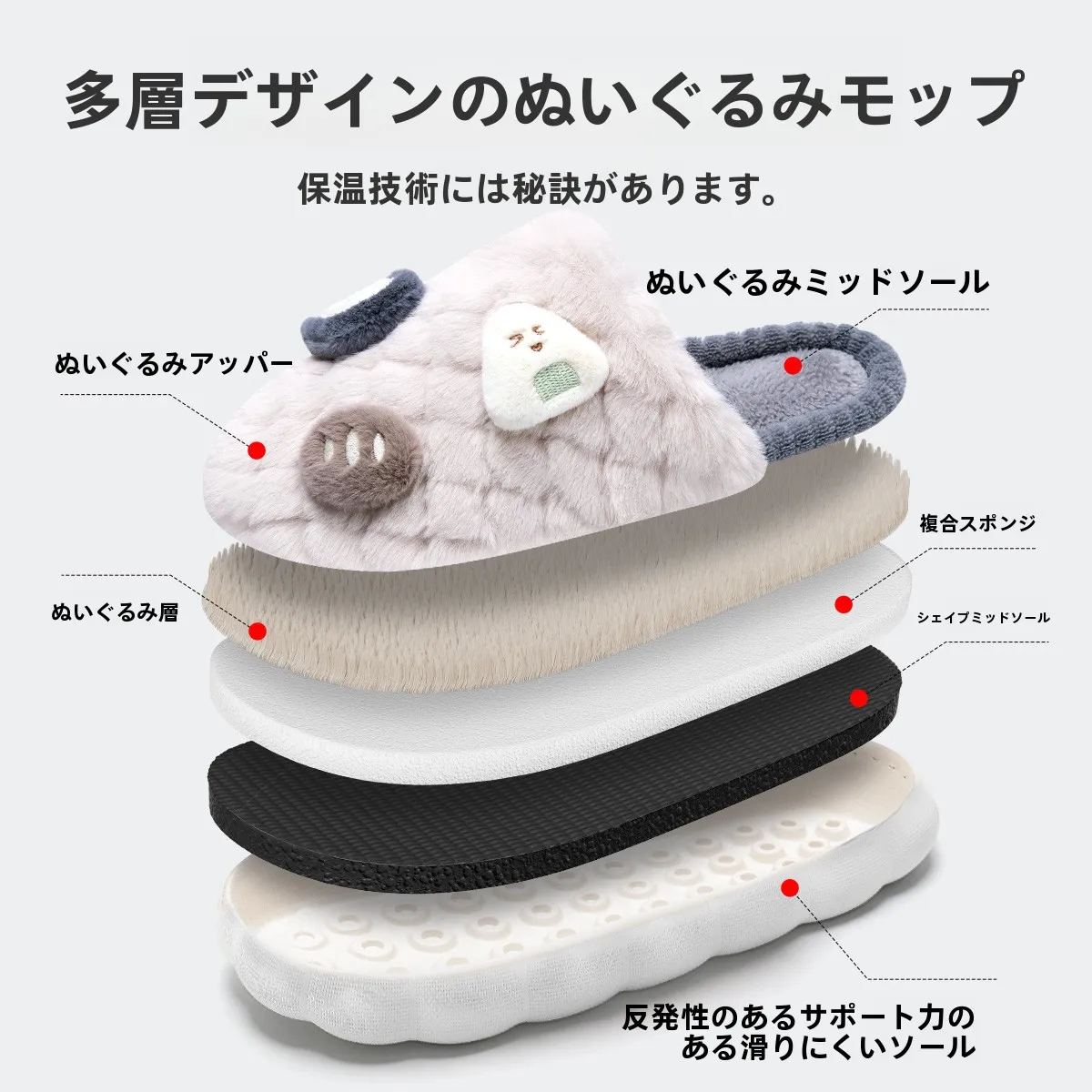 秋冬用可愛い厚底コットンルームシューズ：防滑・防臭・毛素材で快適な室内履きの実用性