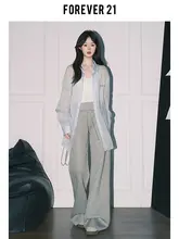 グレー ワイドレッグカジュアルパンツ【高腰・ストレートシルエット】（セットアップ対応）