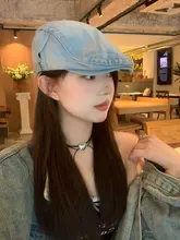 レトロデニムキャップ【洗い加工・秋用・フラットブリム・女性用】