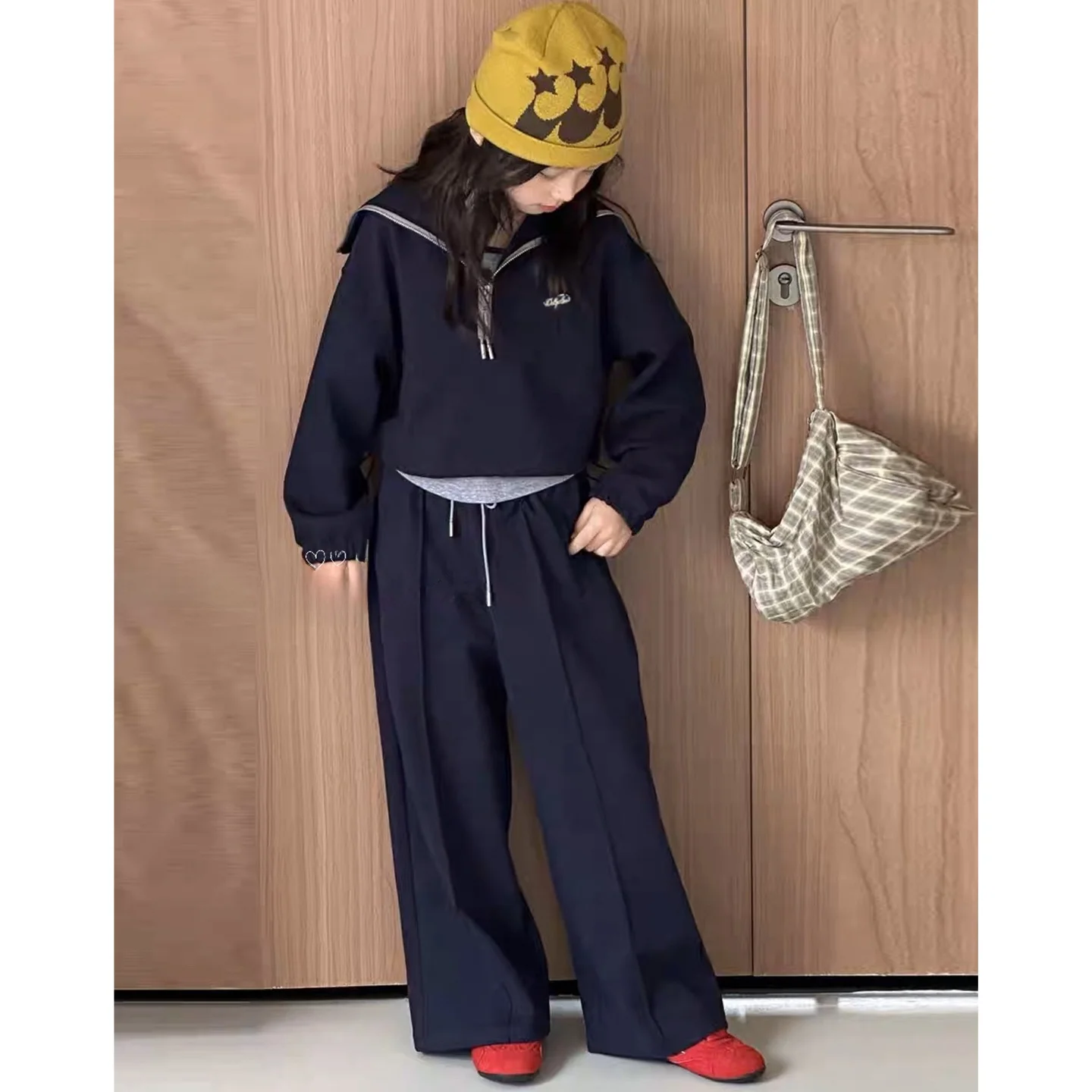 女児用春秋トレンドトップスとパンツ：おしゃれで大きいサイズのセットアップ対応