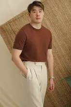 ショートスリーブ カシミヤニット メンズ ビジネス カジュアル 薄手 バイカラー スリム ヴィンテージ
