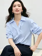 ブラウス レディース Vネック 半袖 パフスリーブ ブルー 通勤 オフィスカジュアル 面接 フォーマル きれいめ 夏